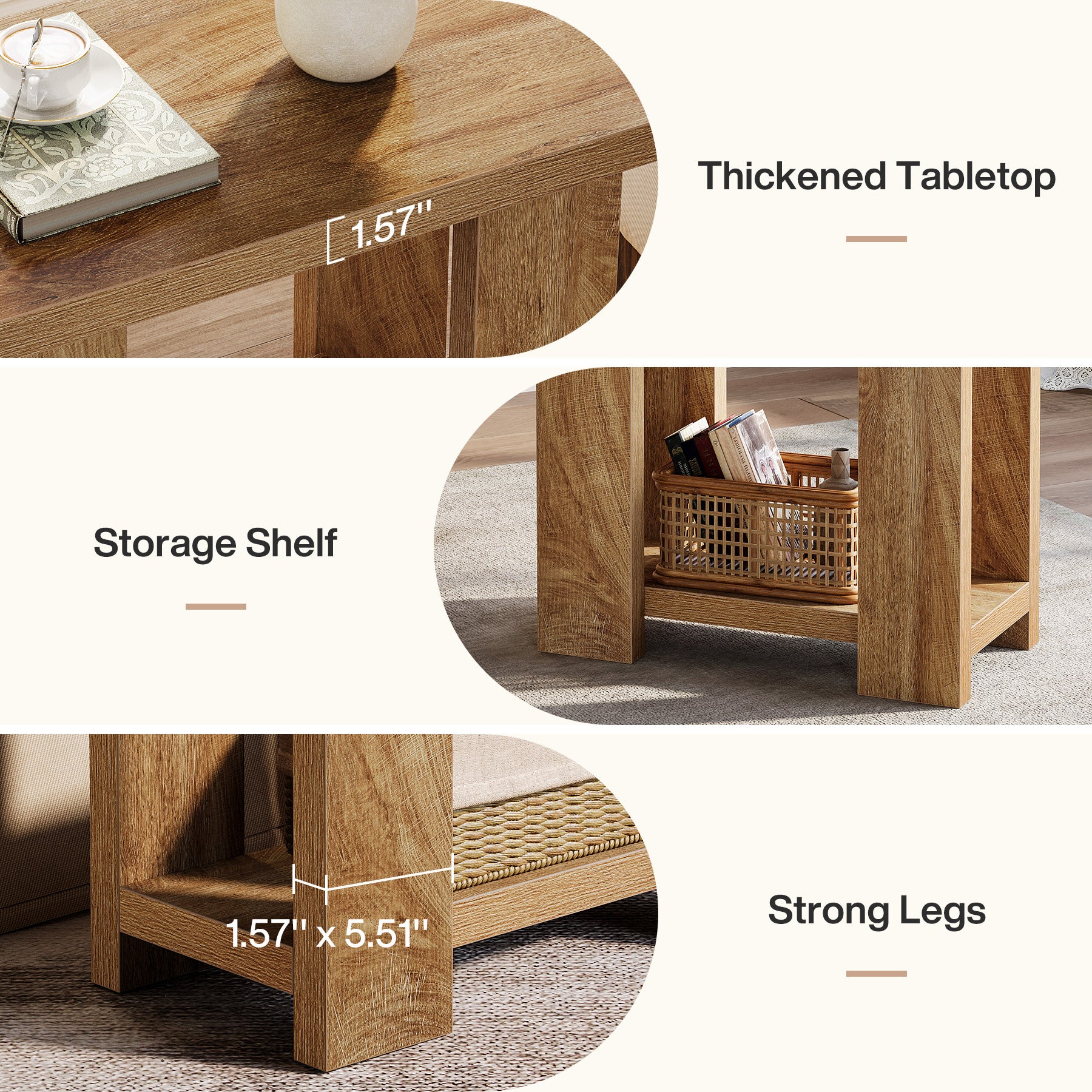 Tribesigns 27.6-Inch Wooden Side Table with 2-Tier Shelf, Farmhouse End Table for Small Spaces - Image 4