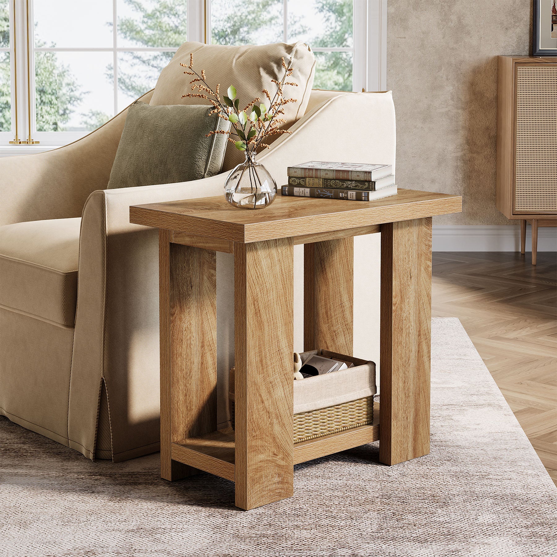 Tribesigns 27.6-Inch Wooden Side Table with 2-Tier Shelf, Farmhouse End Table for Small Spaces - Image 5
