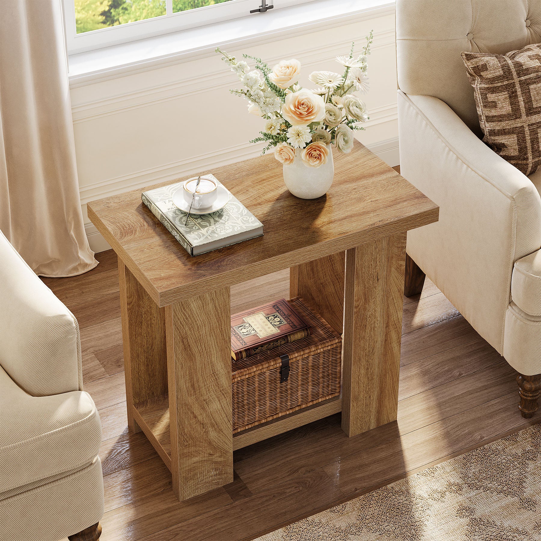 Tribesigns 27.6-Inch Wooden Side Table with 2-Tier Shelf, Farmhouse End Table for Small Spaces - Image 7