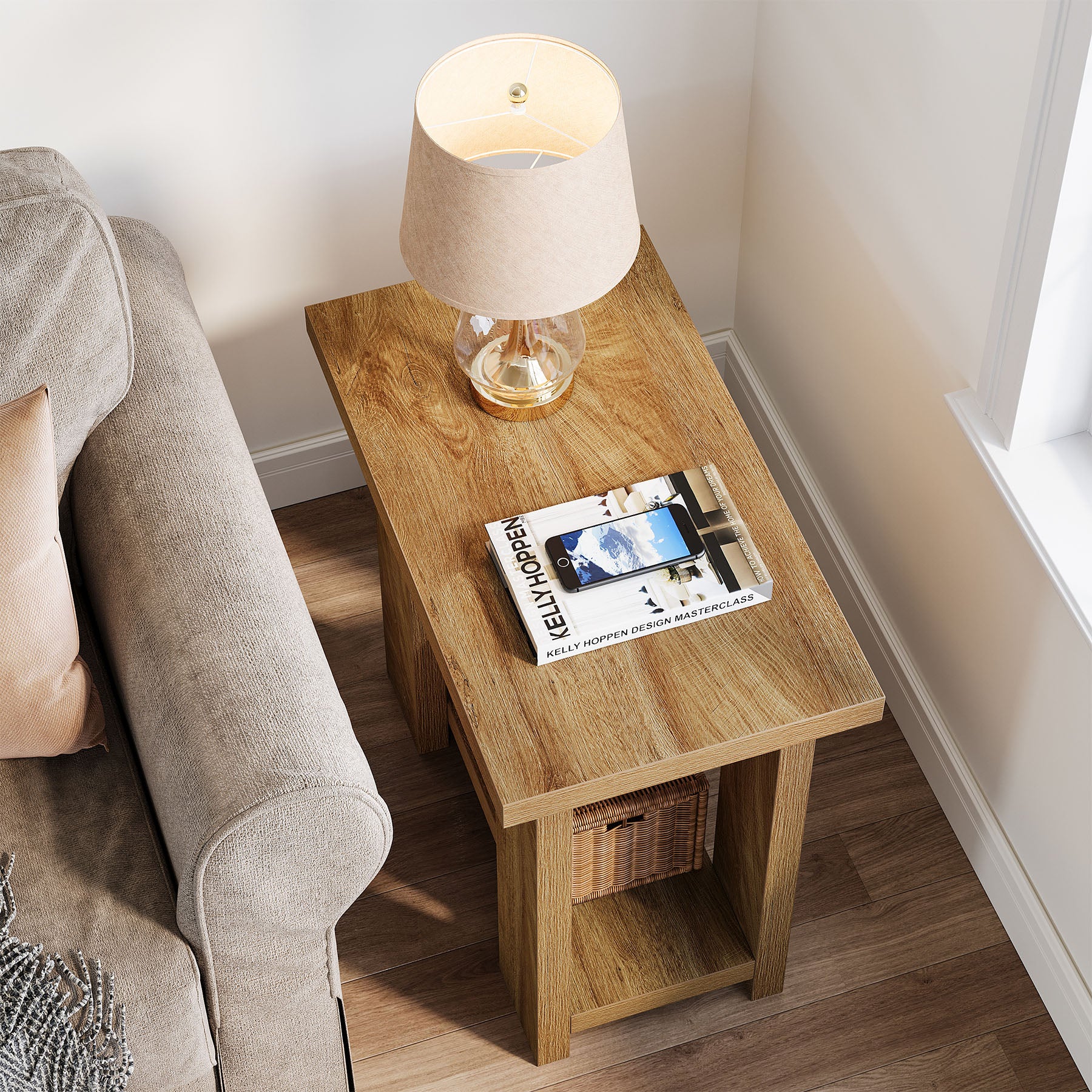 Tribesigns 27.6-Inch Wooden Side Table with 2-Tier Shelf, Farmhouse End Table for Small Spaces - Image 8