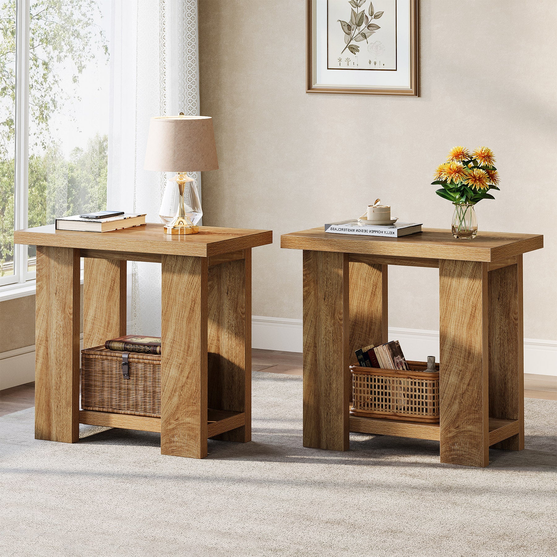 Tribesigns 27.6-Inch Wooden Side Table with 2-Tier Shelf, Farmhouse End Table for Small Spaces - Image 9