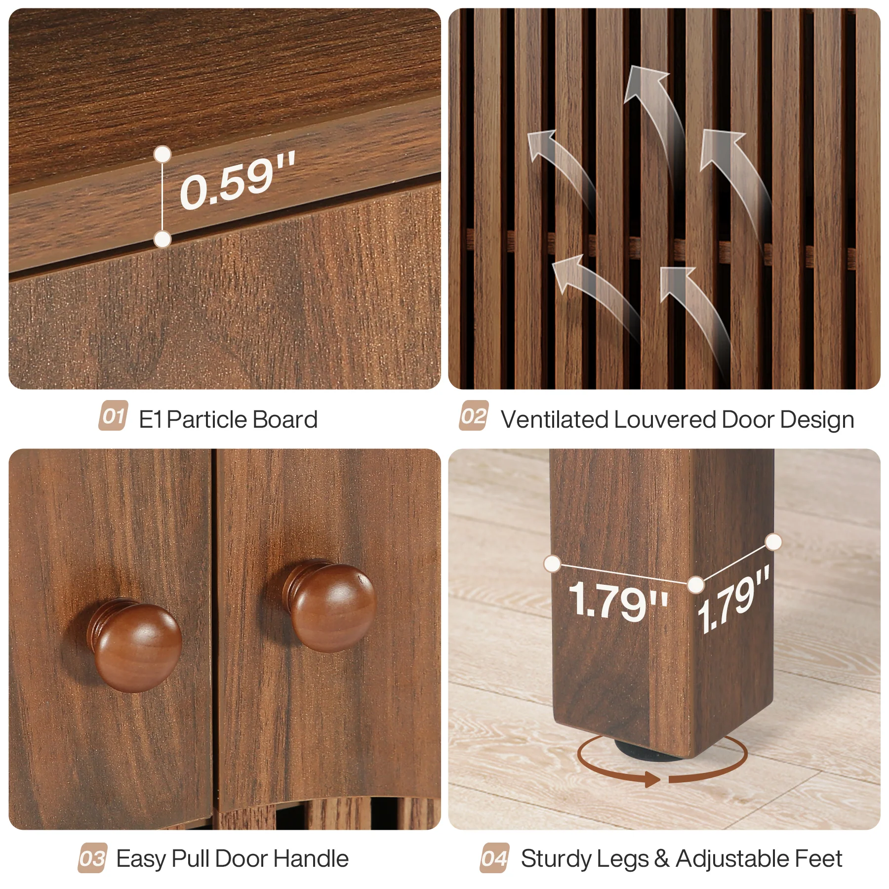 Tribesigns 28.74-Inch Farmhouse Sideboard Cabinet, Wooden Buffet Cabinet with Round Louvered Doors for Kitchen - Image 3