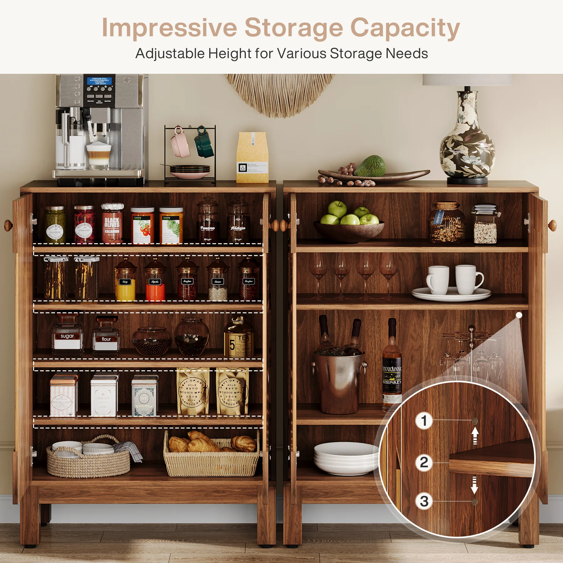 Tribesigns 28.74-Inch Farmhouse Sideboard Cabinet, Wooden Buffet Cabinet with Round Louvered Doors for Kitchen - Image 4