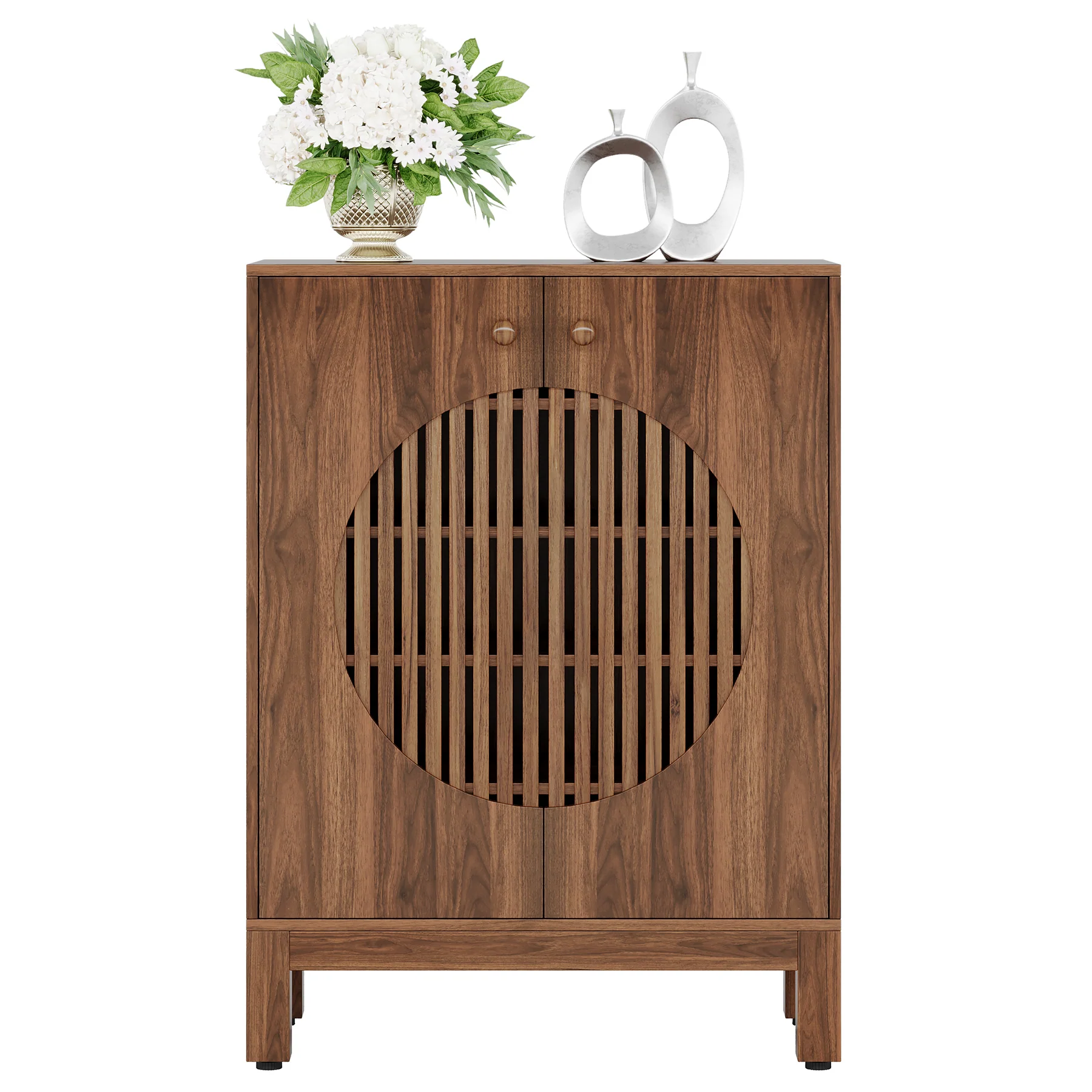 Tribesigns 28.74-Inch Farmhouse Sideboard Cabinet, Wooden Buffet Cabinet with Round Louvered Doors for Kitchen - Image 8