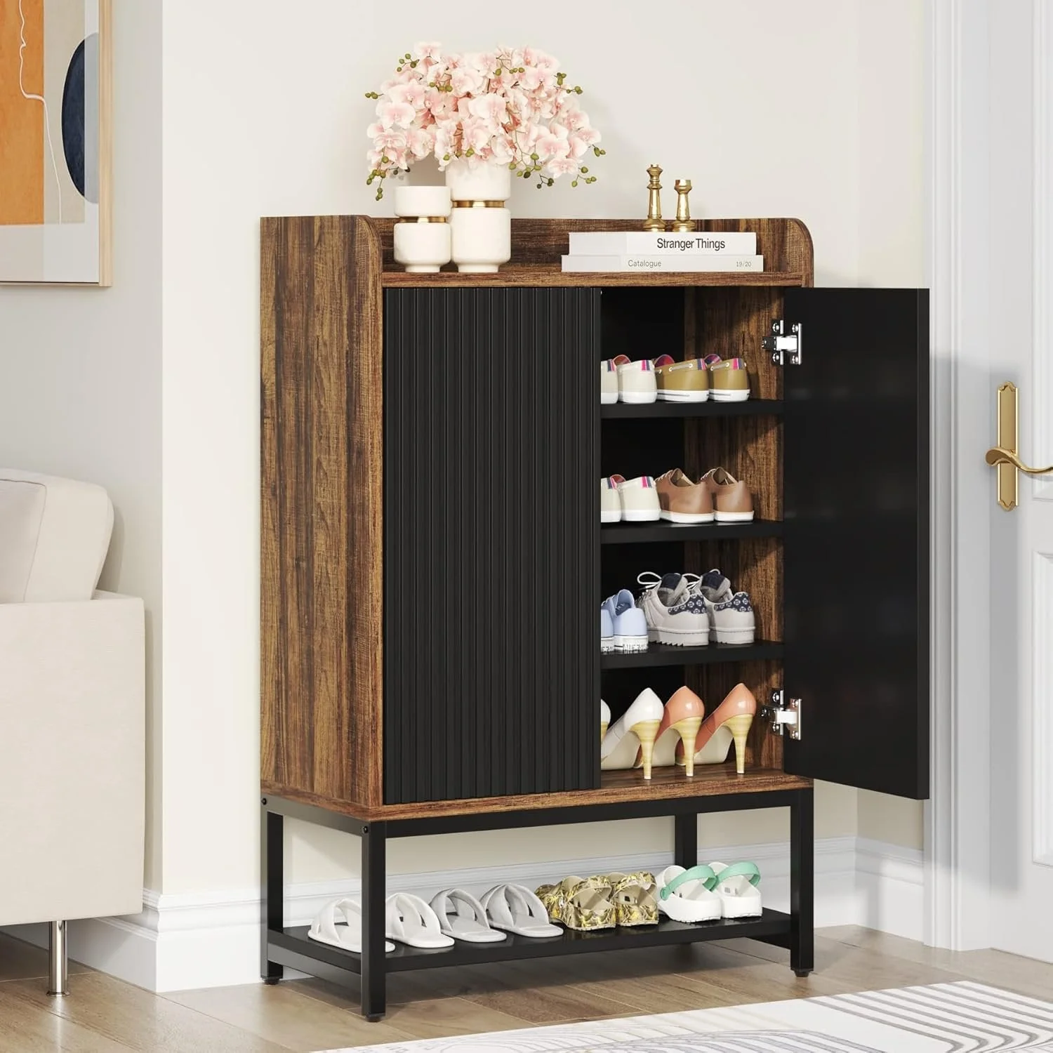 28.74” Shoe Cabinet with Doors, 5-Tier Shoe Storage Organizer for Entryway and Hallway - Image 3