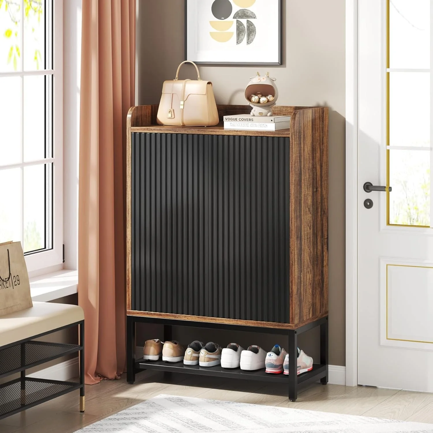 28.74” Shoe Cabinet with Doors, 5-Tier Shoe Storage Organizer for Entryway and Hallway - Image 4