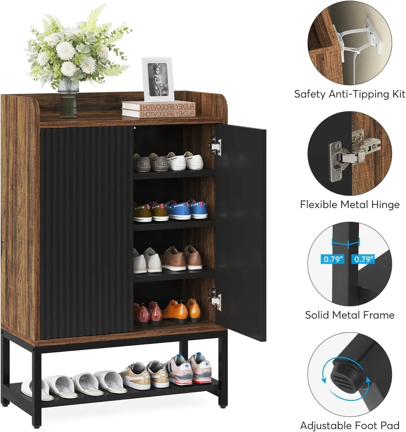 28.74” Shoe Cabinet with Doors, 5-Tier Shoe Storage Organizer for Entryway and Hallway - Image 7