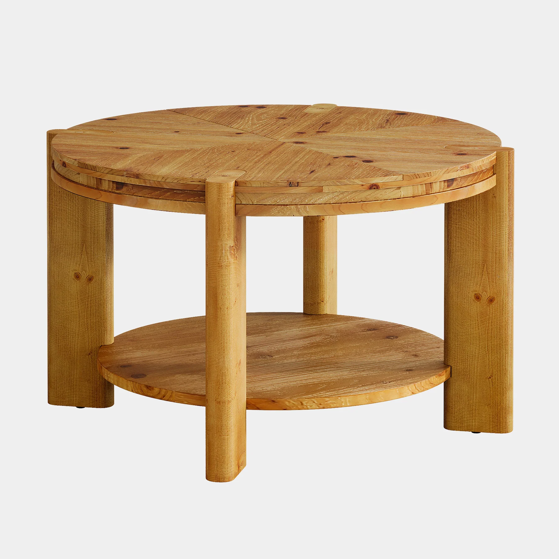 29.5 Inch Solid Wood Round Coffee Table, Farmhouse 2-Tier Circle Center Table with Open Storage Shelf for Living Room Apartment - Image 11