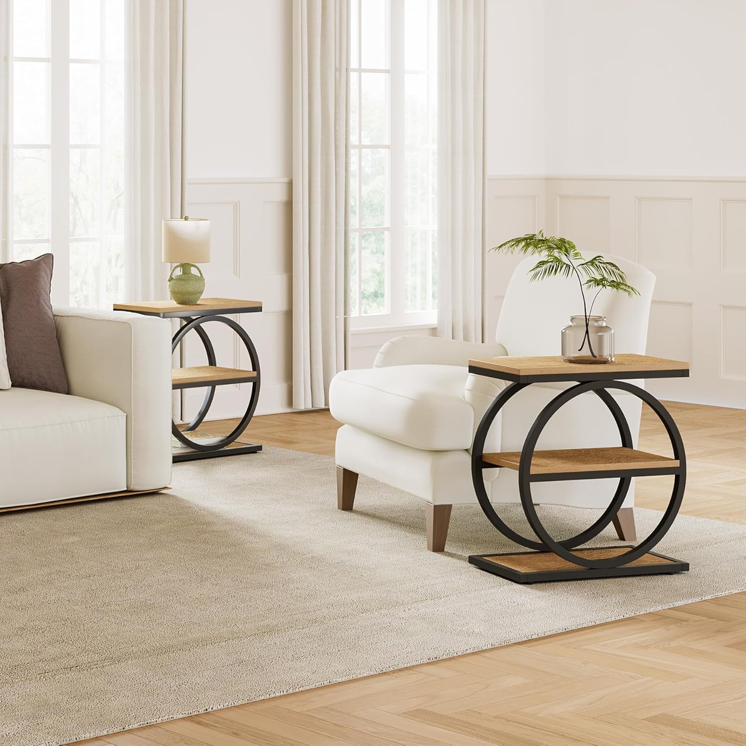 3-Tier End Table, Industrial Sofa Side Table with Round Metal Frame - Image 10