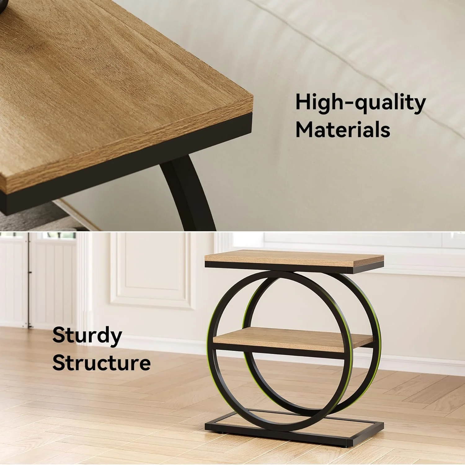 3-Tier End Table, Industrial Sofa Side Table with Round Metal Frame - Image 12