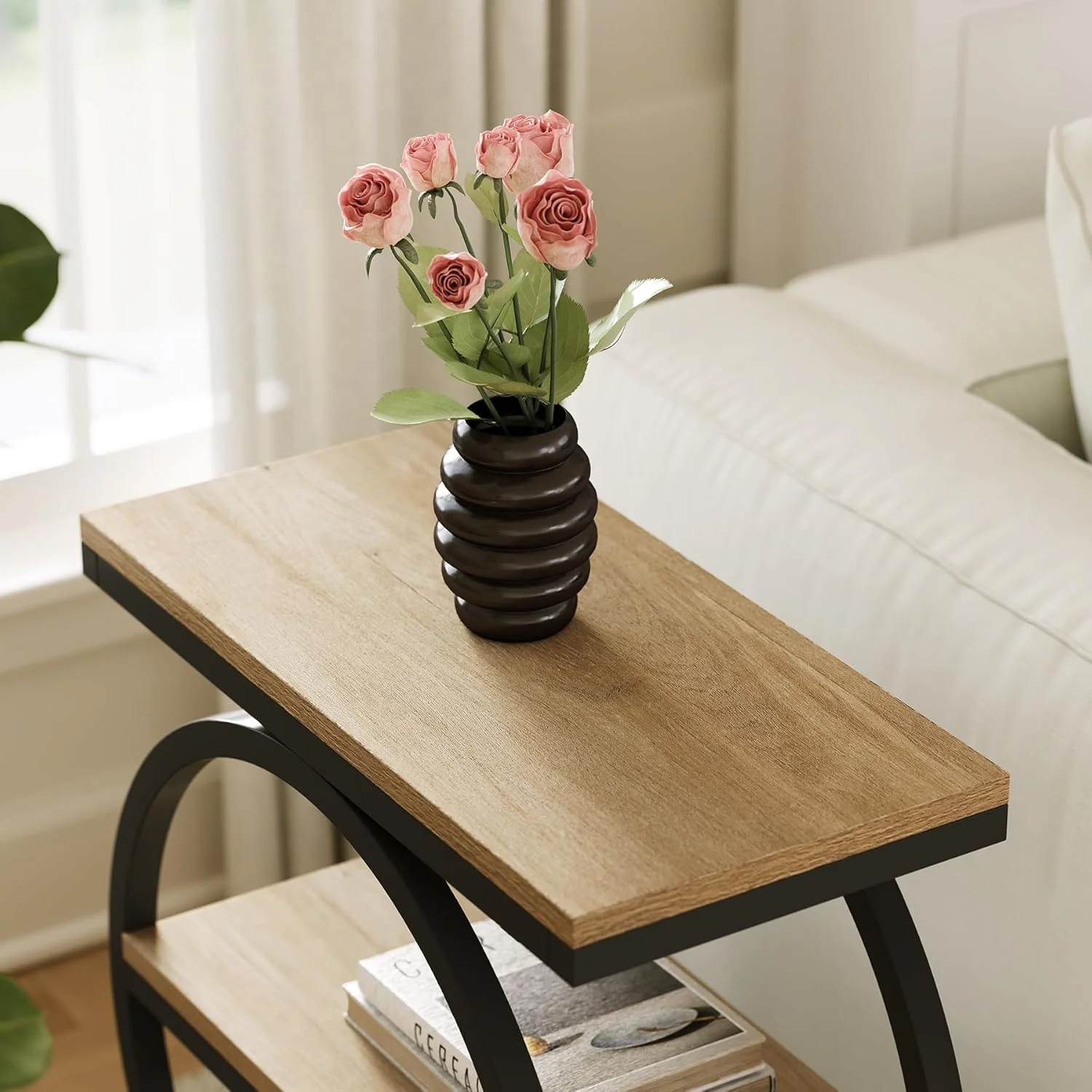 3-Tier End Table, Industrial Sofa Side Table with Round Metal Frame - Image 13