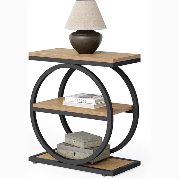 3-Tier End Table, Industrial Sofa Side Table with Round Metal Frame - Image 14