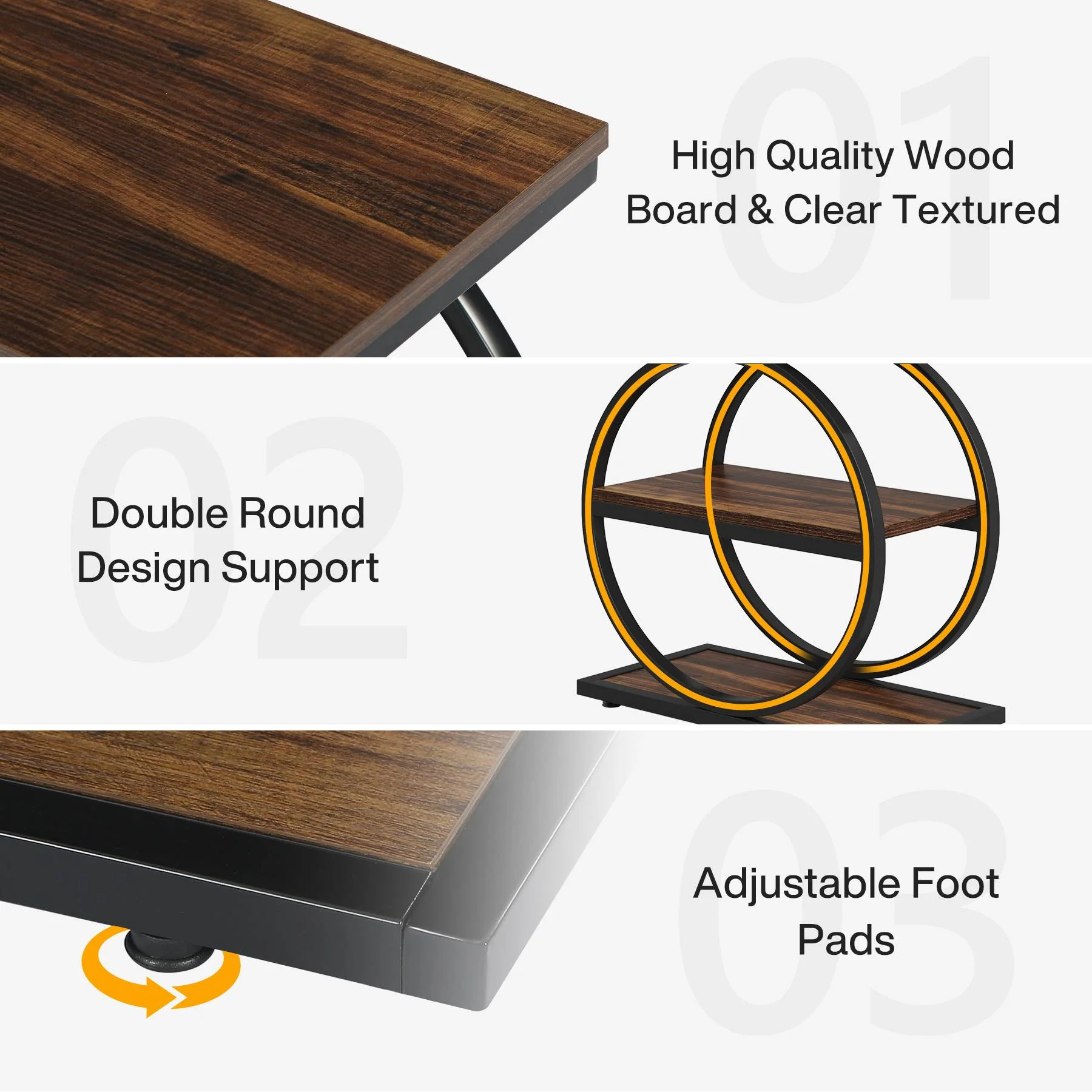 3-Tier End Table, Industrial Sofa Side Table with Round Metal Frame - Image 5