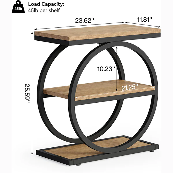 3-Tier End Table, Industrial Sofa Side Table with Round Metal Frame - Image 8