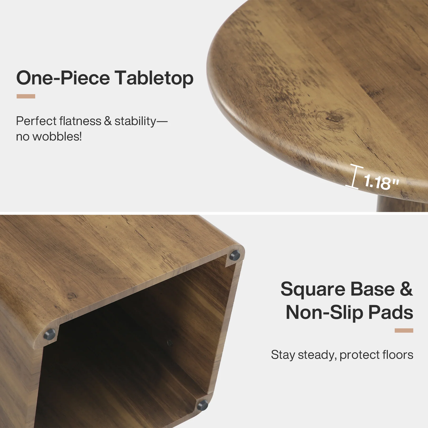 31.5" Dining Table for 4 - Round Farmhouse Kitchen Table with Square Base in Rustic Brown - Image 9