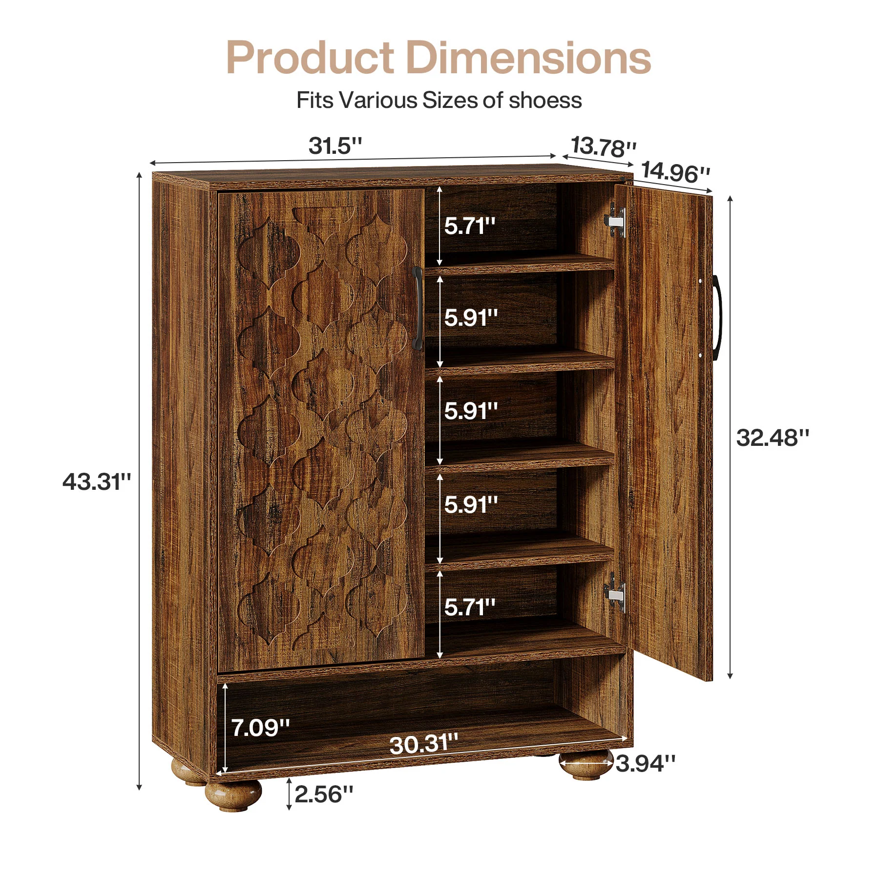 Tribesigns 31.5-Inch Solid Wood Shoe Cabinet for Entryway, Farmhouse Tall Shoe Storage Cabinet with Doors and Adjustable Shelves for Hallway - Image 2