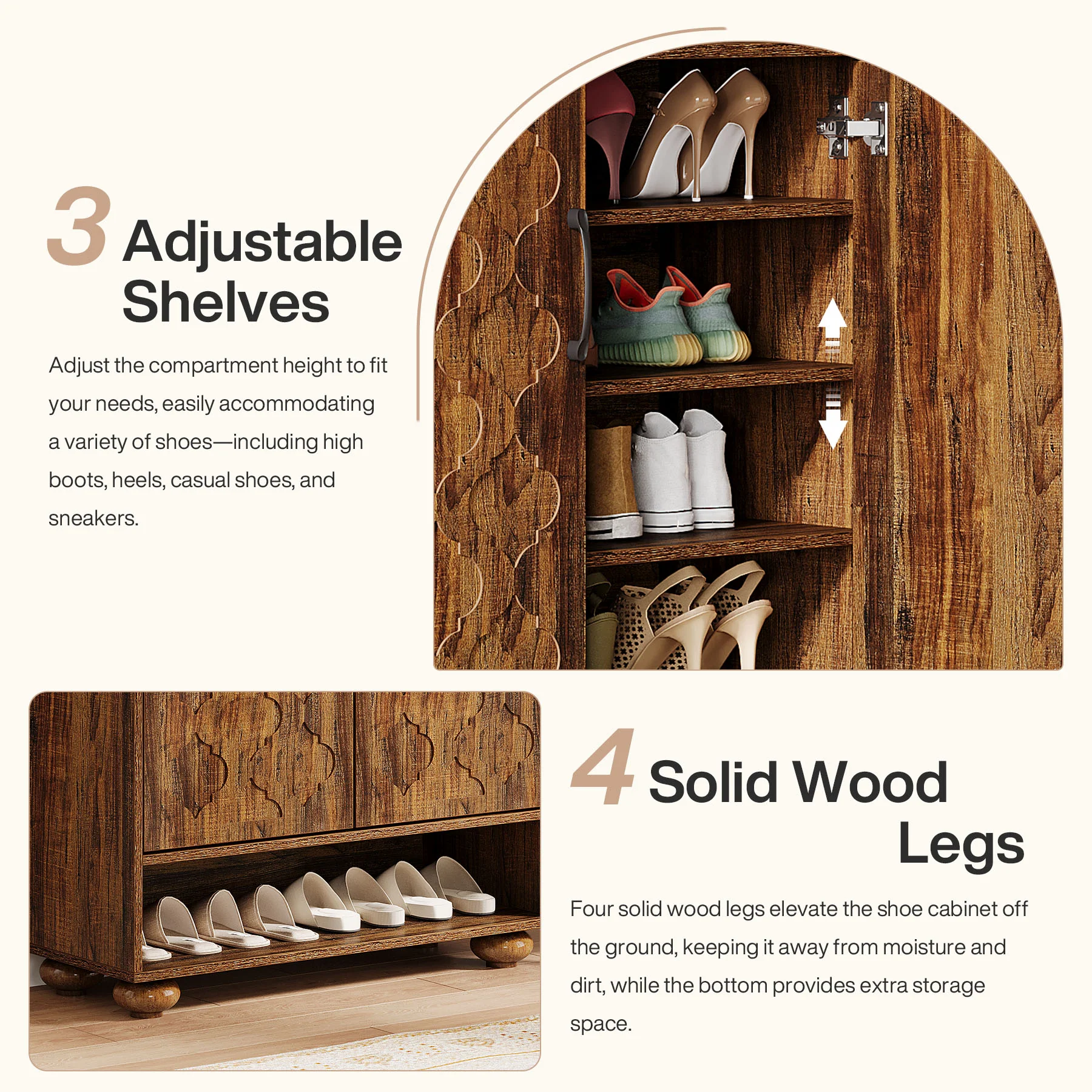 Tribesigns 31.5-Inch Solid Wood Shoe Cabinet for Entryway, Farmhouse Tall Shoe Storage Cabinet with Doors and Adjustable Shelves for Hallway - Image 4
