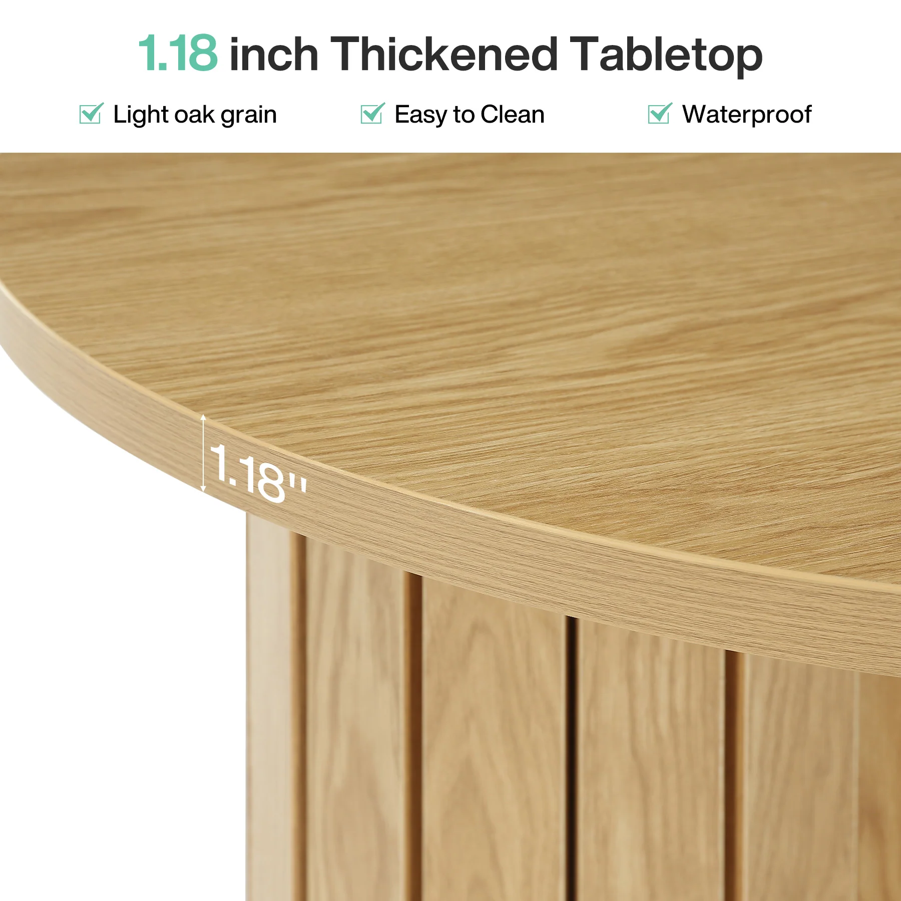 31.5-Inch Round Coffee Table, Wooden Circle Center Table with Fluted Three-Lobed Base for Living Room Apartment - Image 3