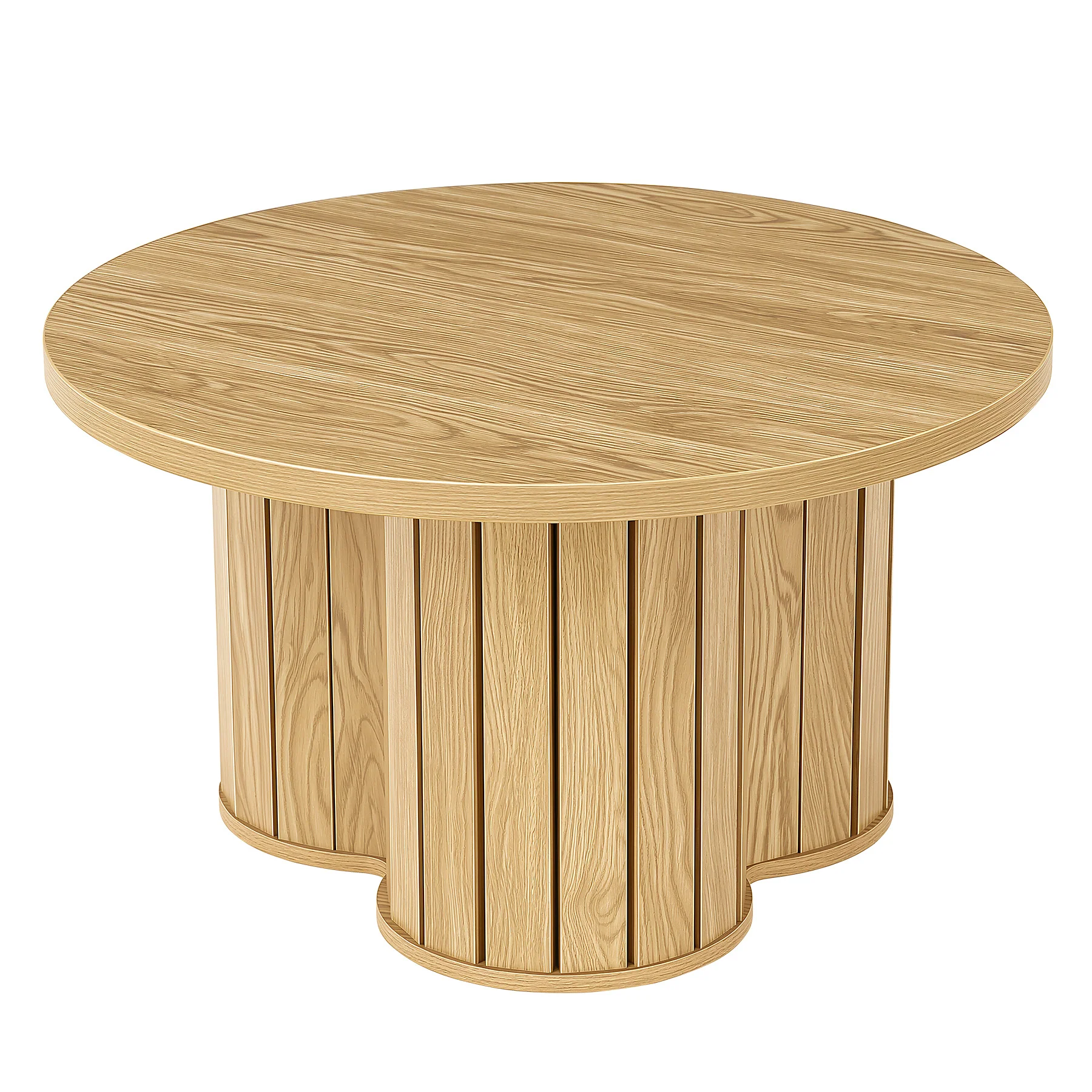 31.5-Inch Round Coffee Table, Wooden Circle Center Table with Fluted Three-Lobed Base for Living Room Apartment - Image 9