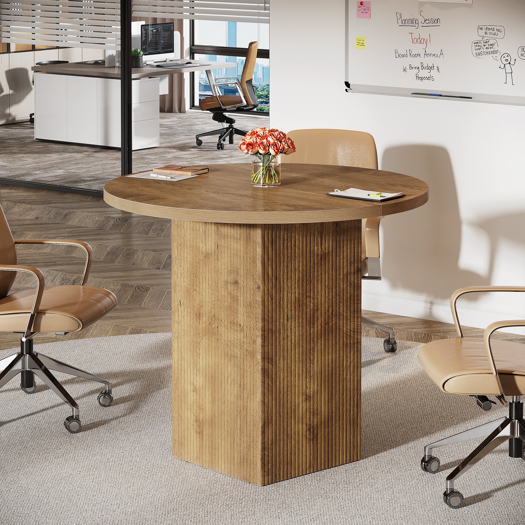 Tribesigns 31.5-Inch Round Conference Table with Fluted Pedestal Base, Small Office Meeting Table for Conference Room Study and Home Office - Image 6