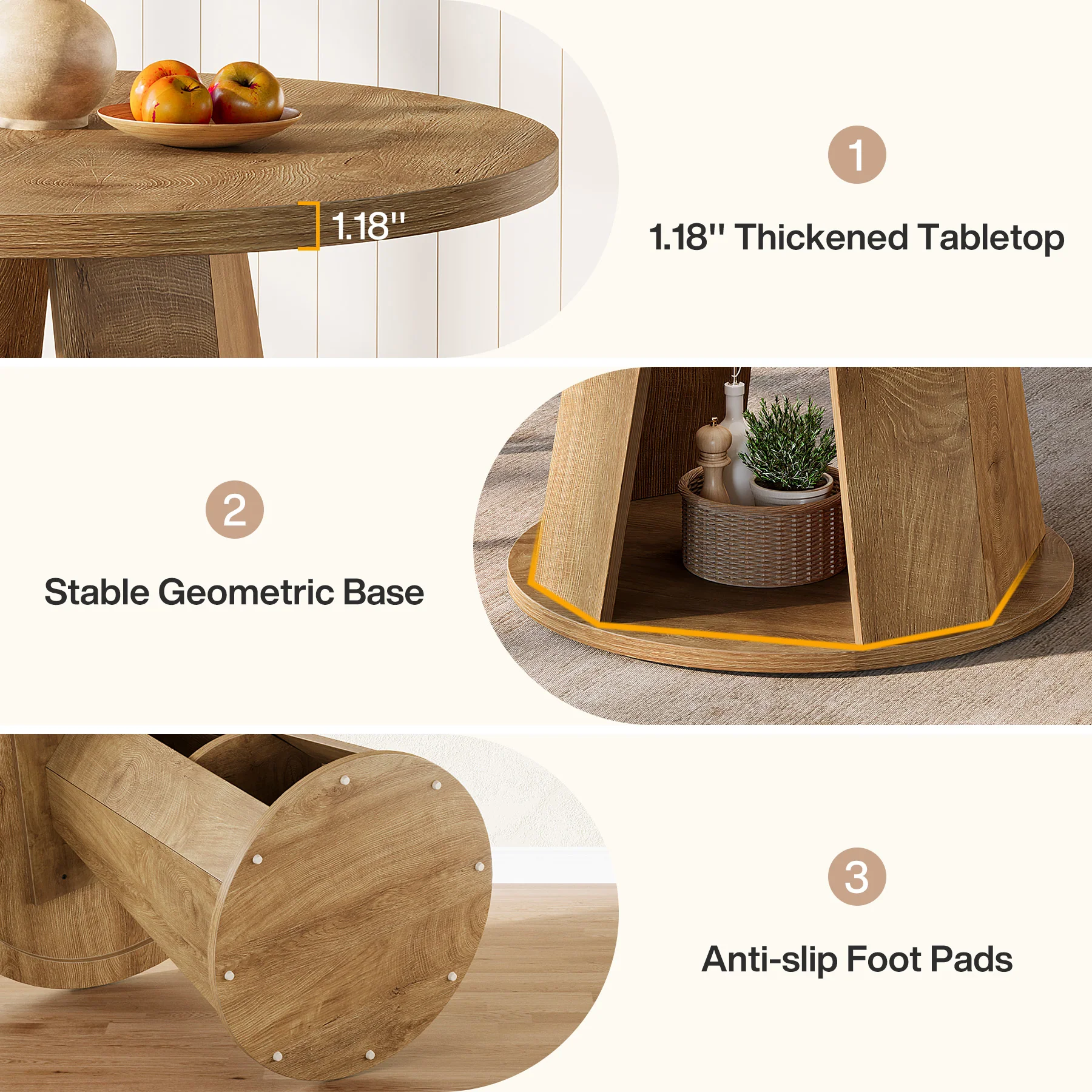 Tribesigns 31.5-Inch Round Dining Table for 2-4, Space-Saving Farmhouse Kitchen Table with 2-Tier Storage Shelf for Small Spaces - Image 5