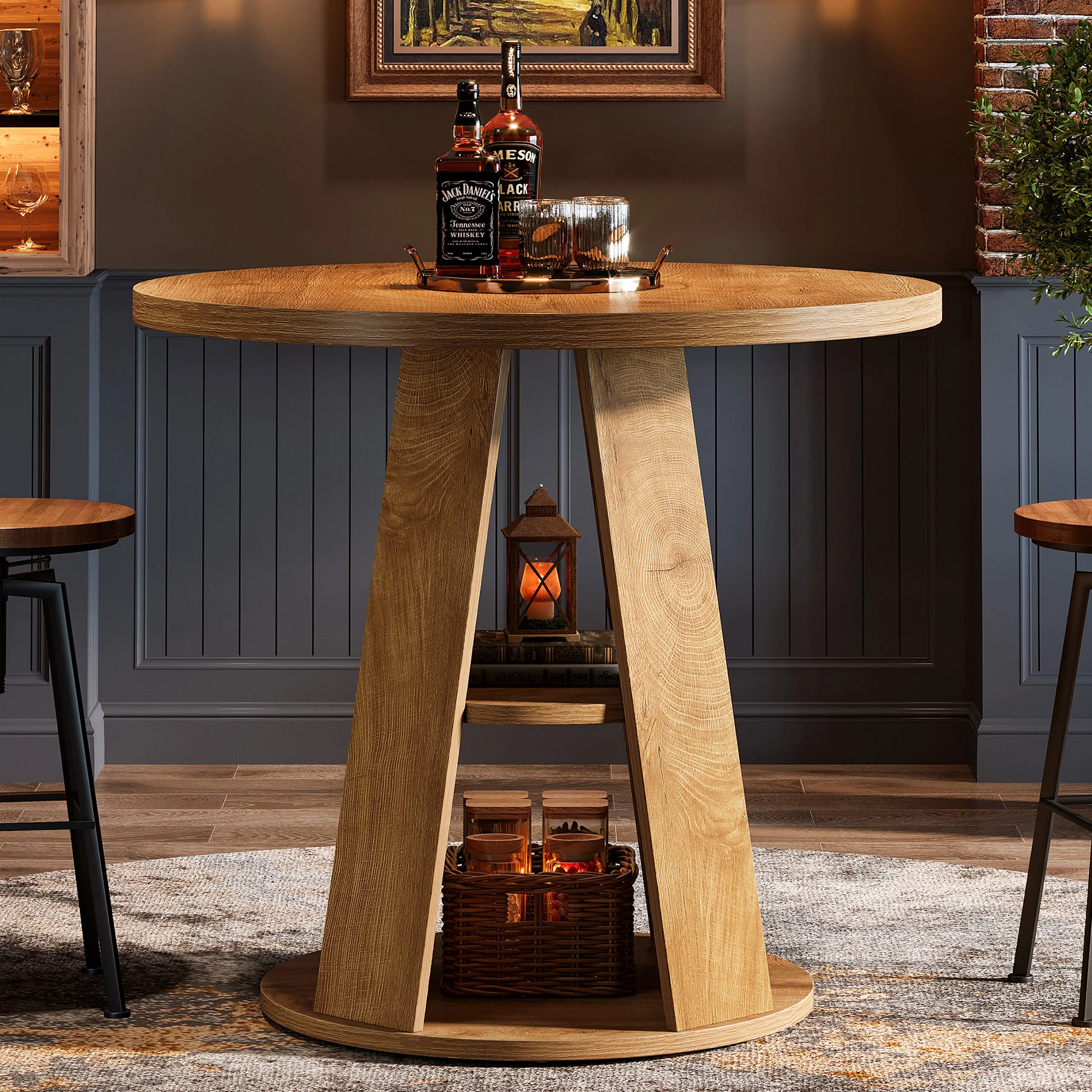 Tribesigns 31.5-Inch Round Dining Table for 2-4, Space-Saving Farmhouse Kitchen Table with 2-Tier Storage Shelf for Small Spaces - Image 6