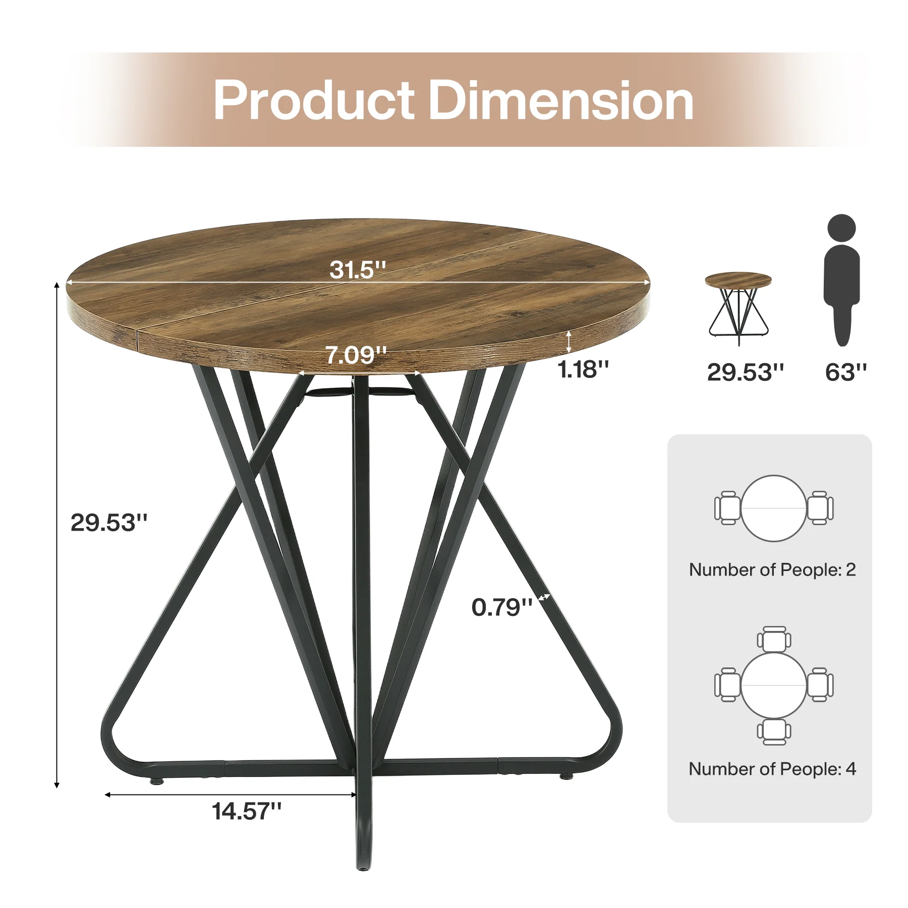 Tribesigns 31.5-Inch Round Dining Table with Geometric Metal Base, Small Kitchen Table for 2-3 People - Image 2