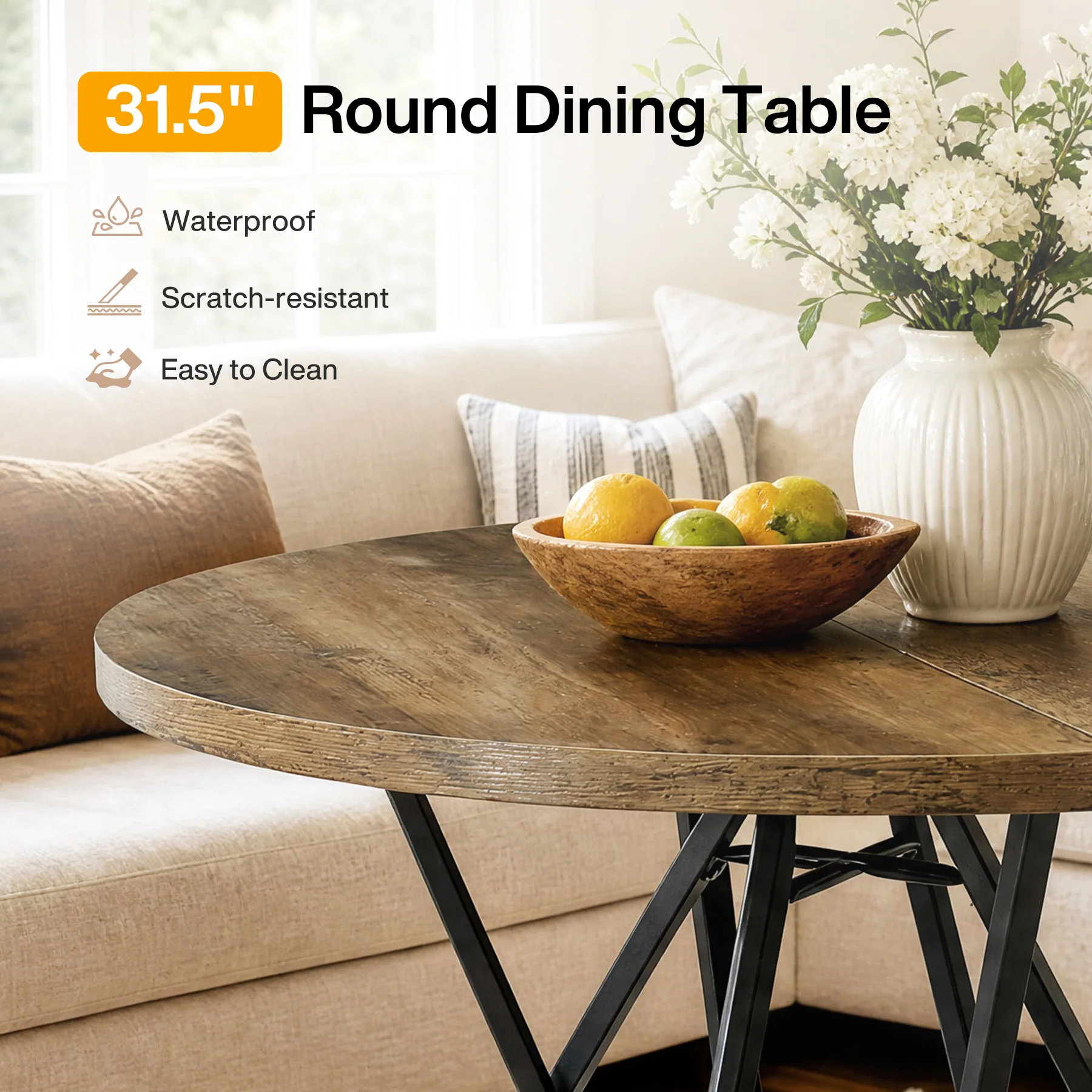 Tribesigns 31.5-Inch Round Dining Table with Geometric Metal Base, Small Kitchen Table for 2-3 People - Image 3