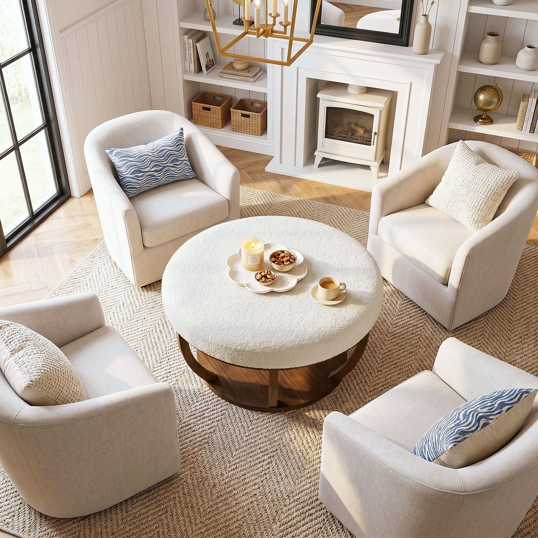 31.5-Inch Round Ottoman Coffee Table, Upholstered Storage Footrest Table - Image 10