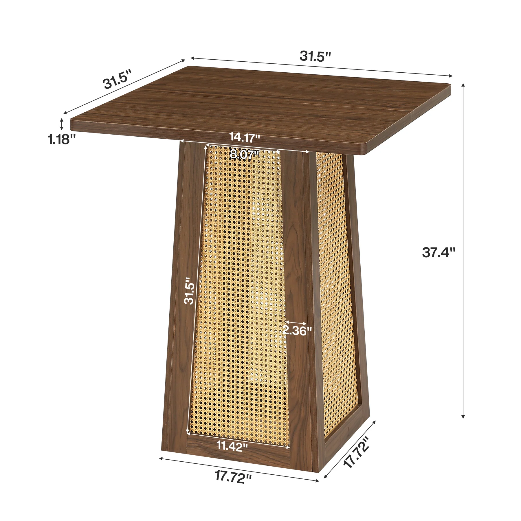 31.5-Inch Square Bar Table, Counter Height Pub Table with Rattan Pedestal Base for Home Bar Kitchen and Small Spaces - Image 2