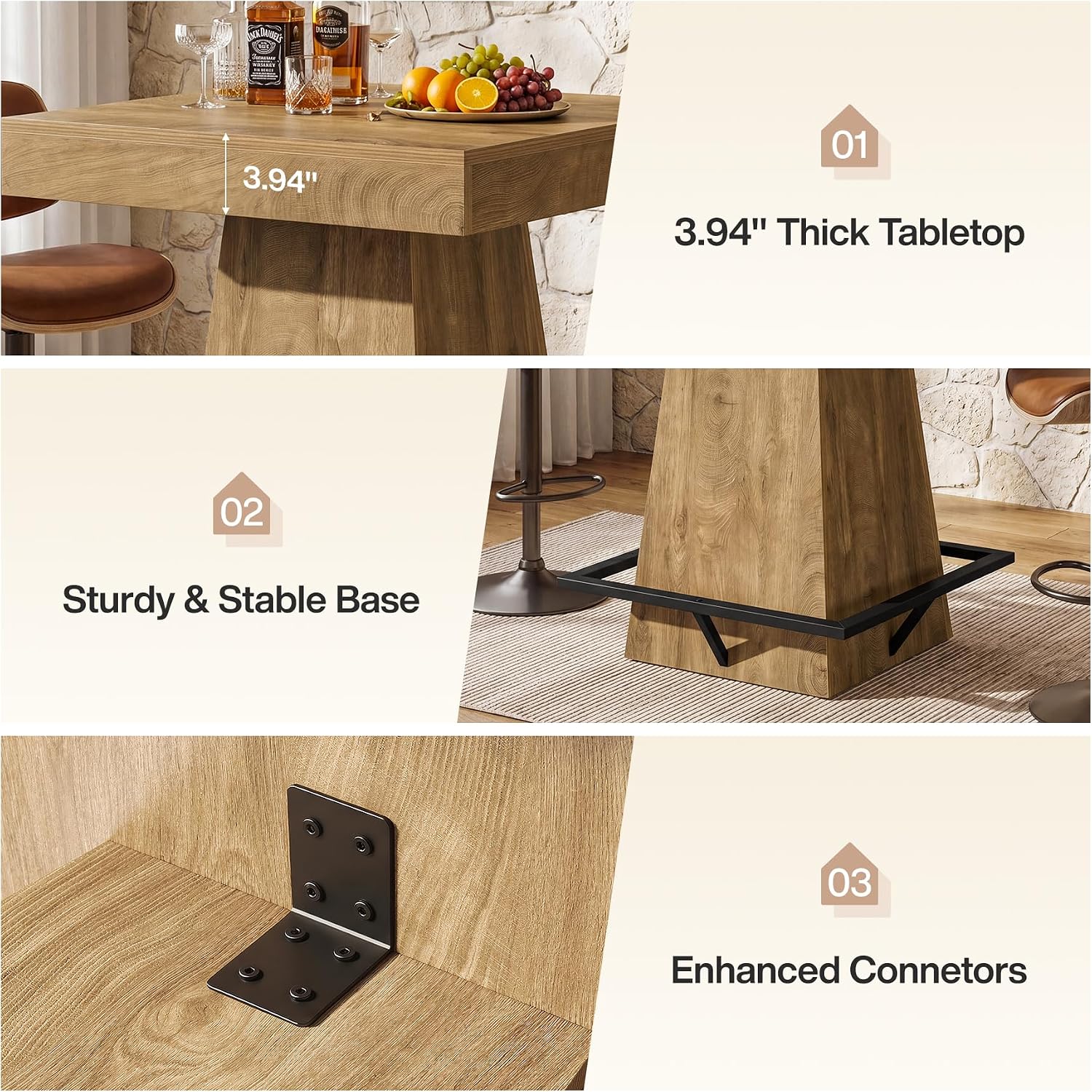 31.5-Inch Square Bar Table with 37.4-Inch Height and Metal Footrest for Dining Room and Bistro - Image 4