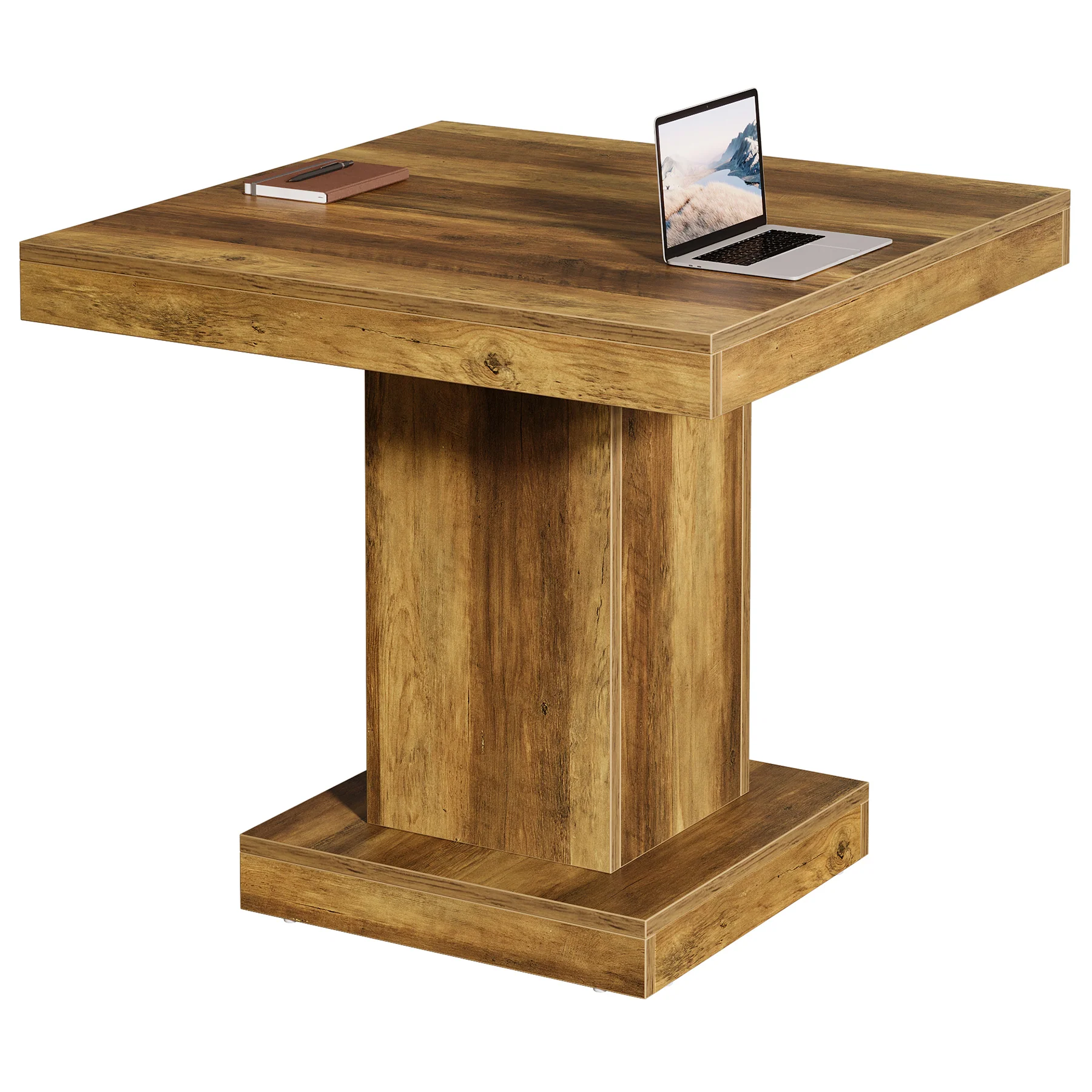 31.5-Inch Square Dining Table for 4, Farmhouse Wooden Kitchen Table with Pedestal Base - Image 10