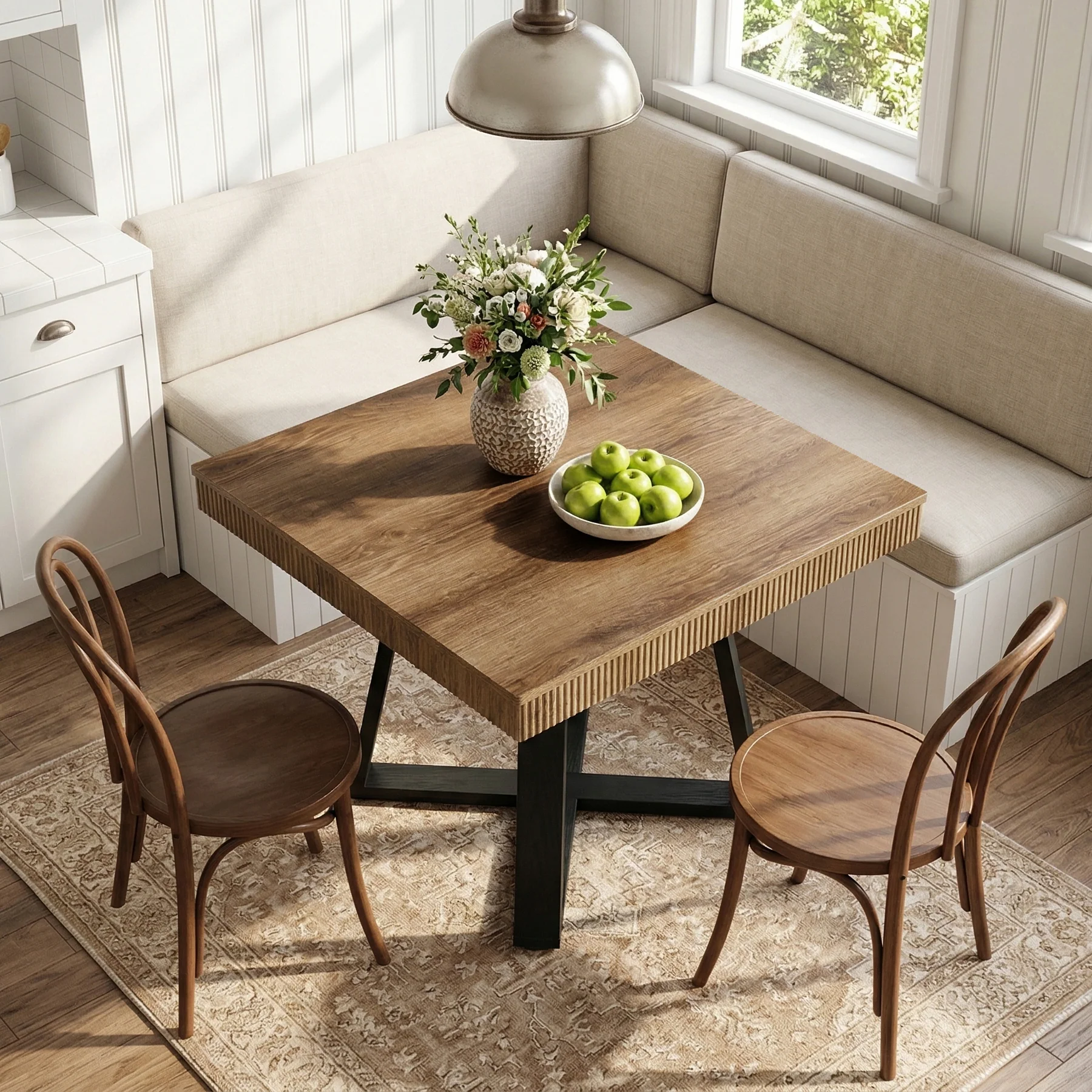 31.5-Inch Square Dining Table for 4, Rustic Wood Table with Fluted Edge and X-Base - Image 9