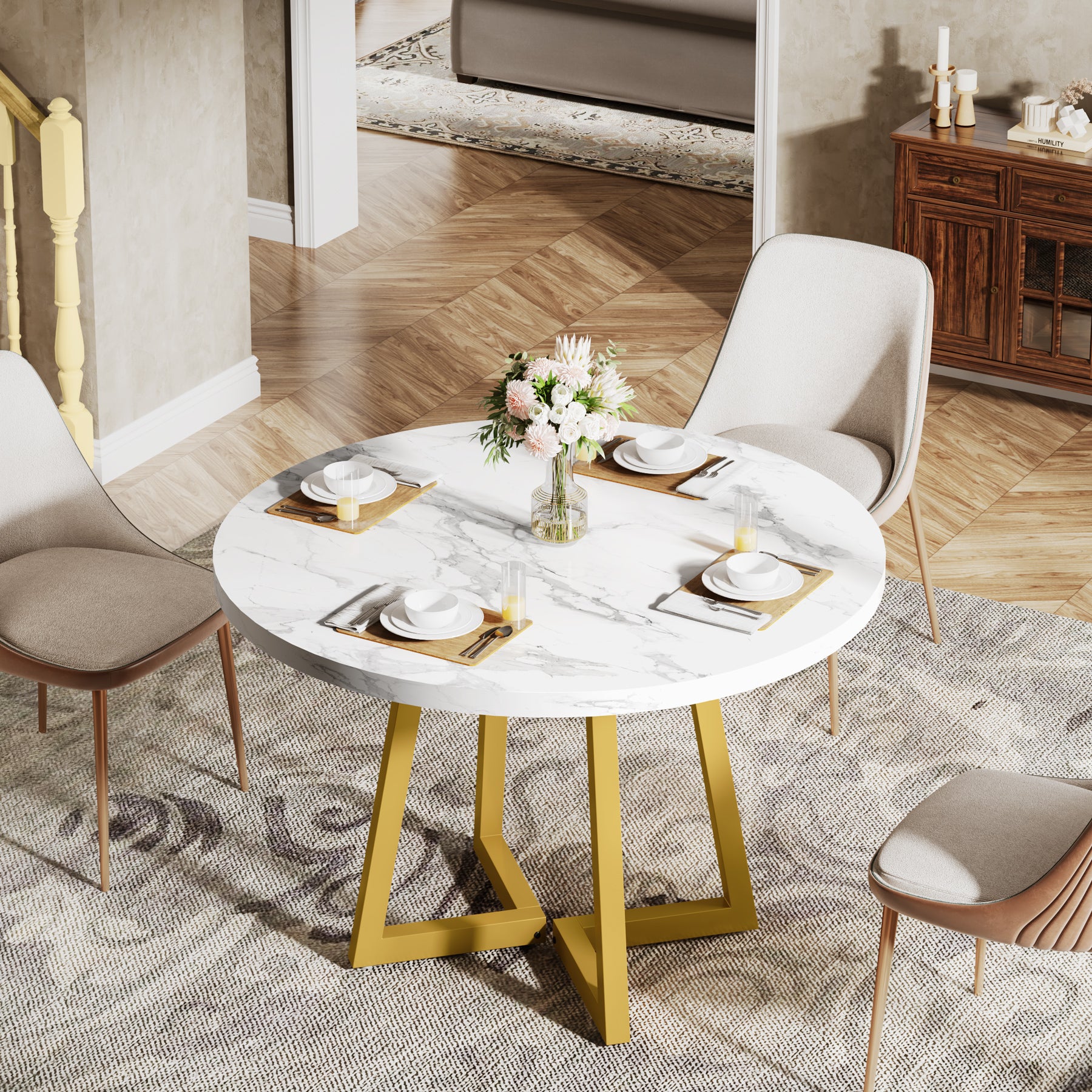 31.5" Industrial Round Dining Table Cafe-Style Table - Image 12
