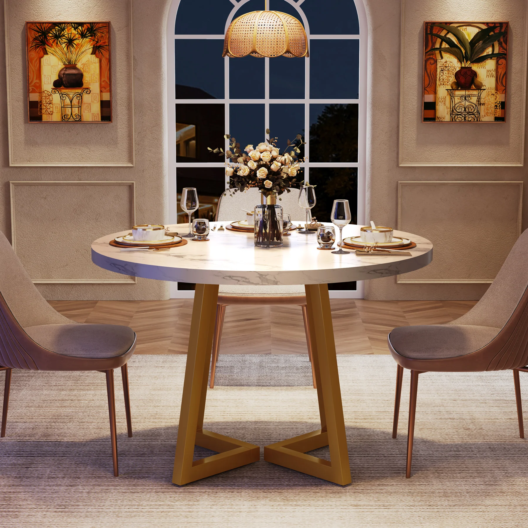 31.5" Industrial Round Dining Table Cafe-Style Table - Image 14