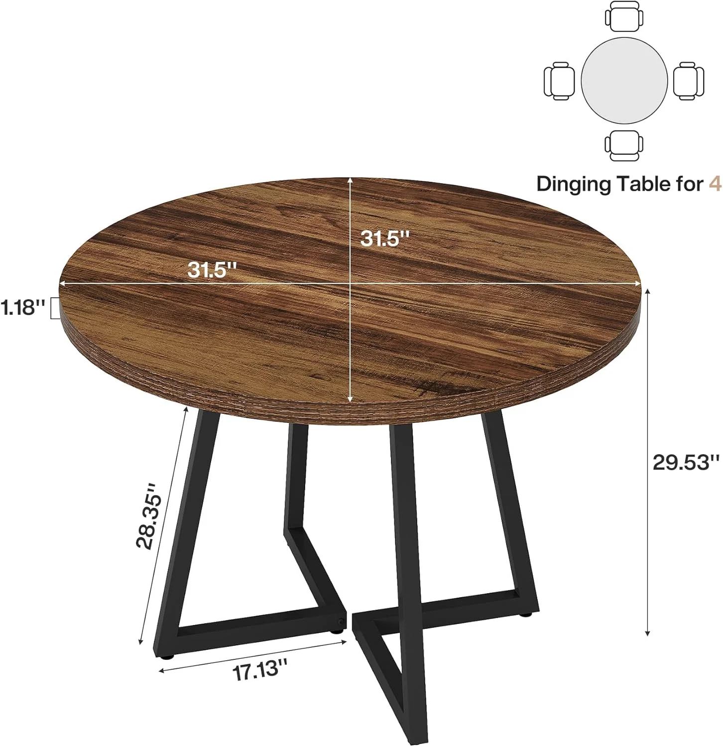 31.5" Industrial Round Dining Table Cafe-Style Table - Image 2