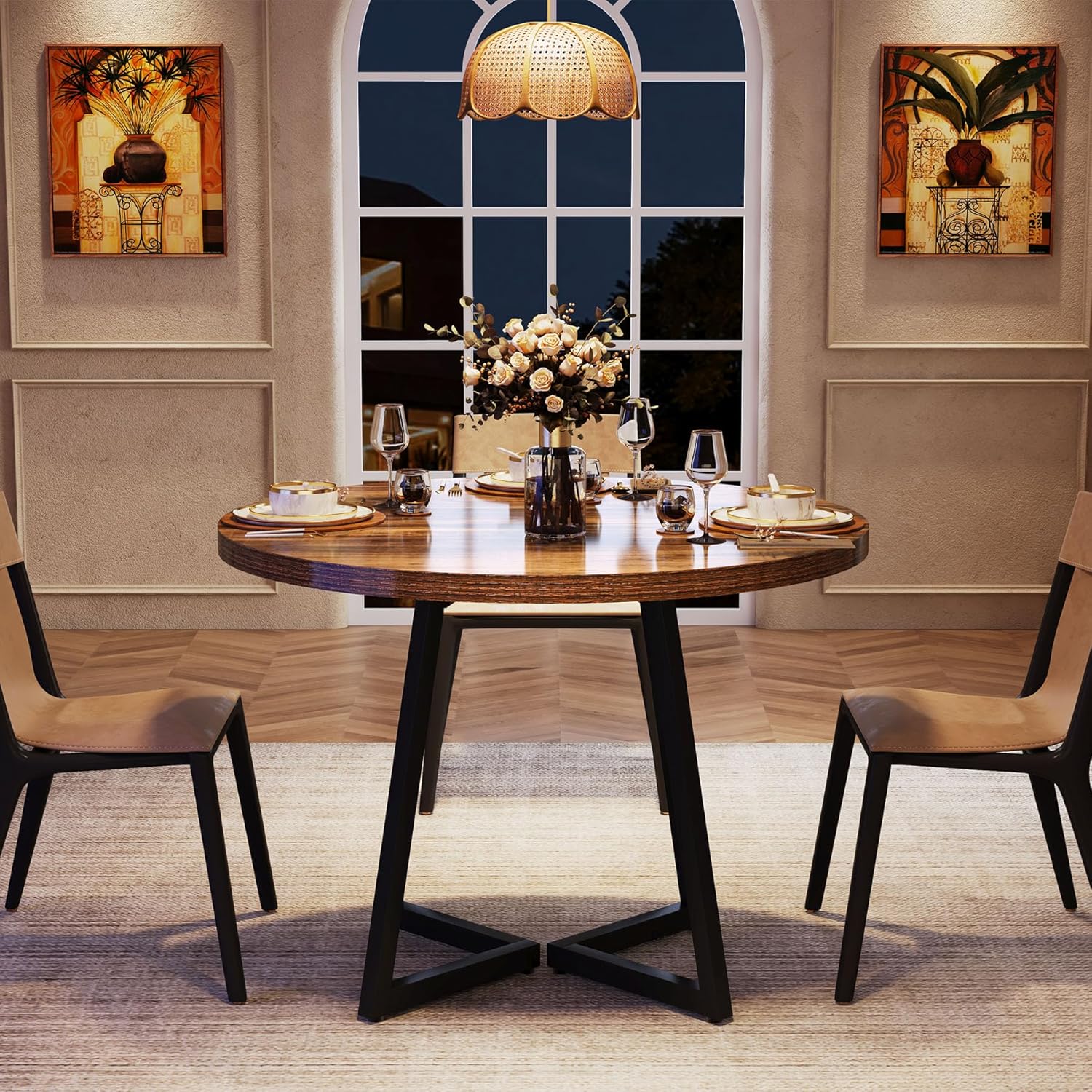 31.5" Industrial Round Dining Table Cafe-Style Table - Image 4