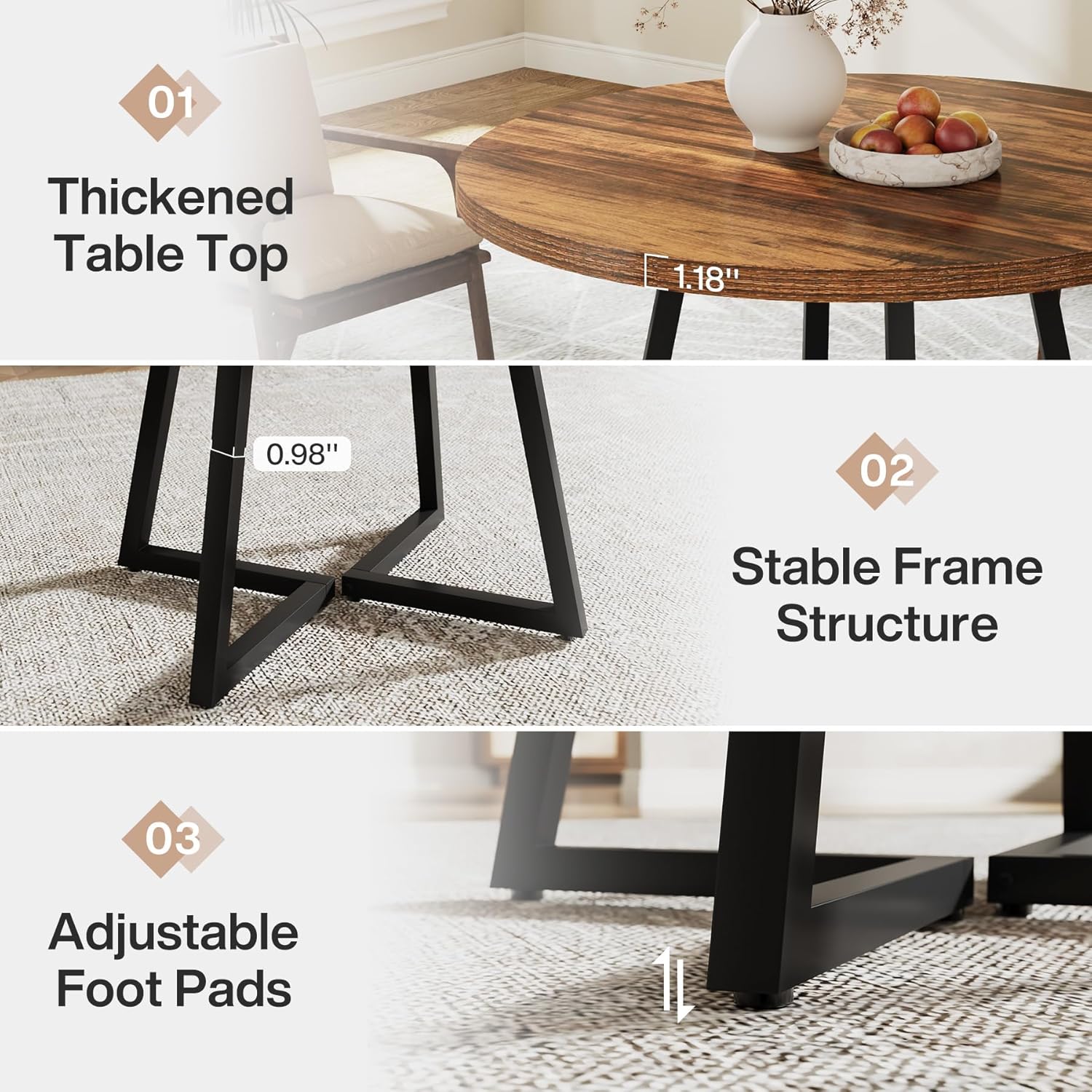 31.5" Industrial Round Dining Table Cafe-Style Table - Image 6