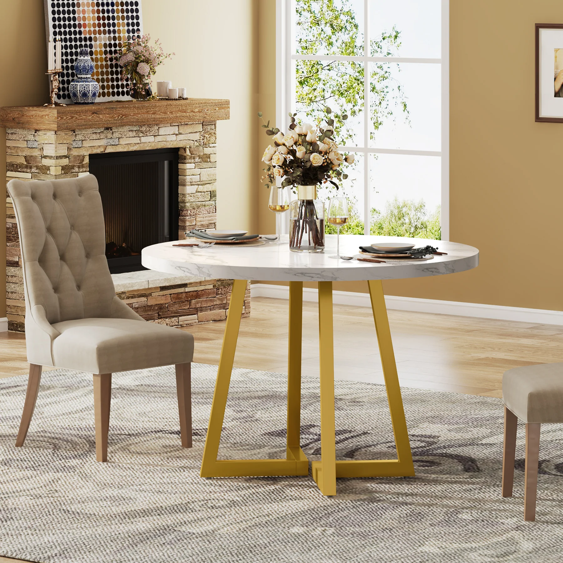 31.5" Industrial Round Dining Table Cafe-Style Table - Image 8