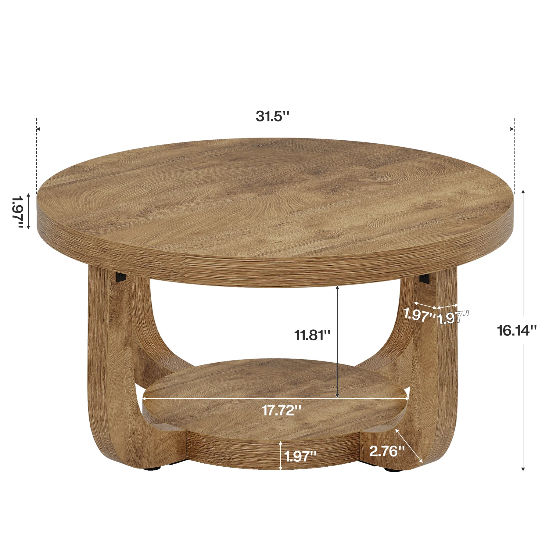 31.5" Round Coffee Table - 2-Tier Accent Center Table with Storage Shelf - Image 11