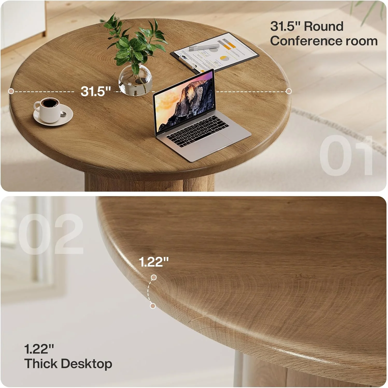 31.5" Round Conference Table - 4-Person Office Desk for Meeting Room & Lounge in Brown - Image 8