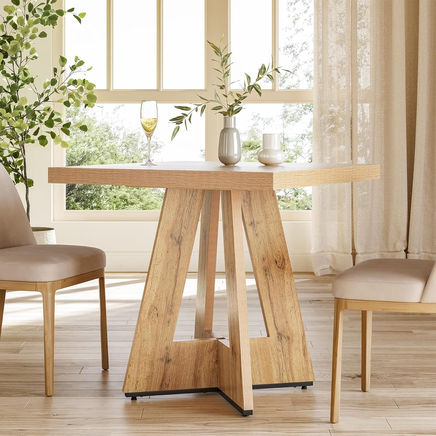 31.5" Square Farmhouse Table - 4-Person Dining Table with Pedestal Base - Image 5