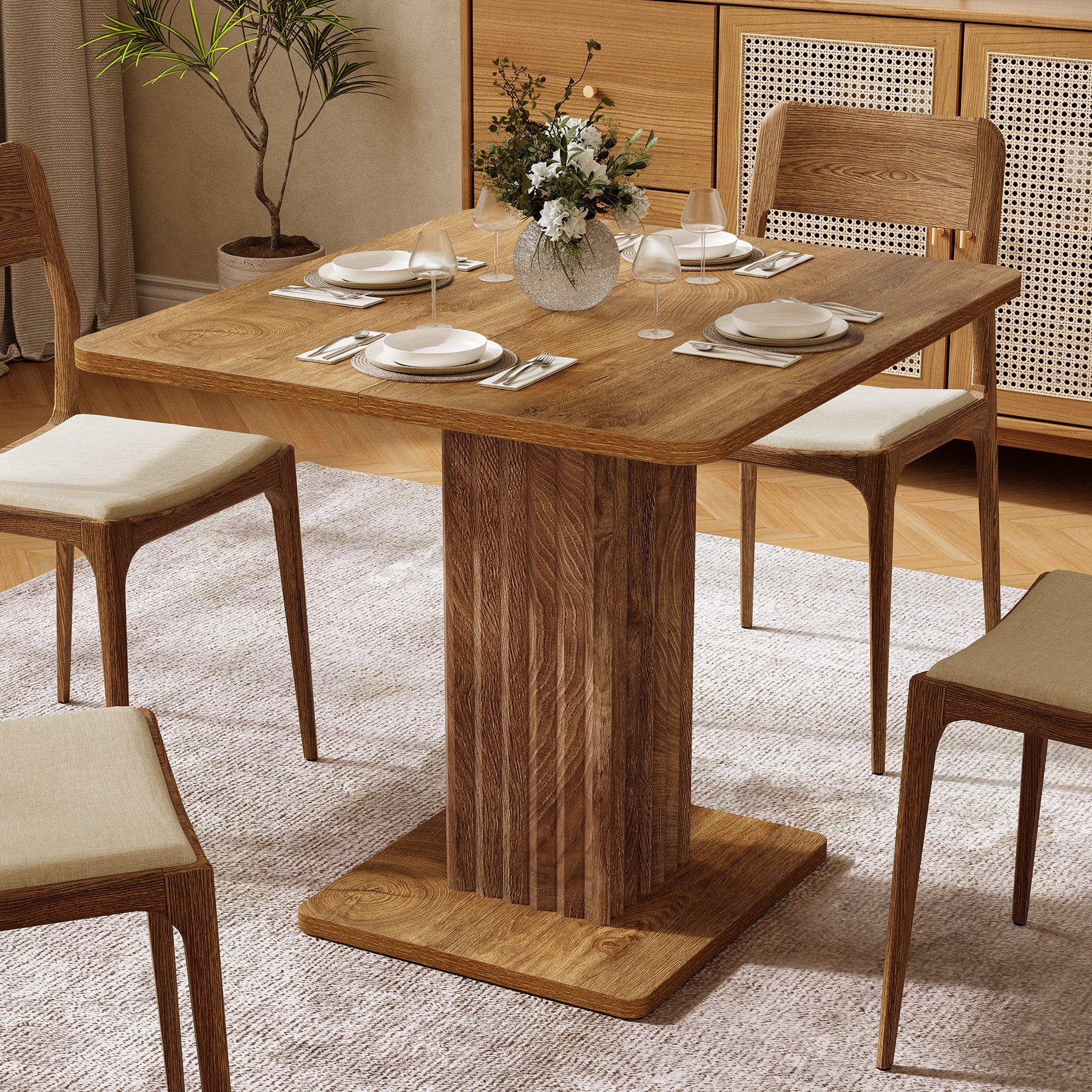 Tribesigns 35.43-Inch Small Dining Table with Fluted Pedestal Base, Modern Farmhouse Kitchen Table for 2-4 People - Image 4