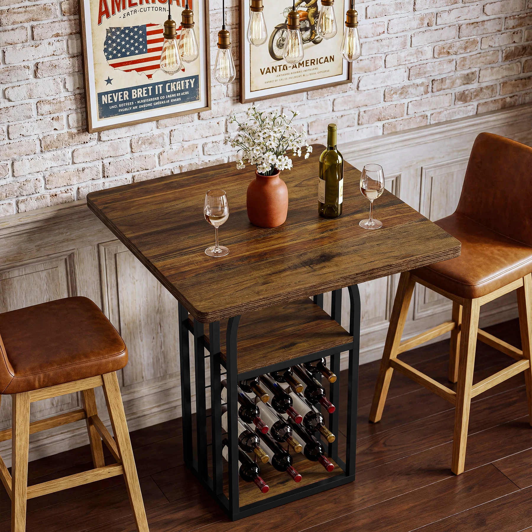 Tribesigns 35.43-Inch Square Bistro Pub Table with Wine Rack, Home Bar Table for Kitchen and Living Room - Image 10