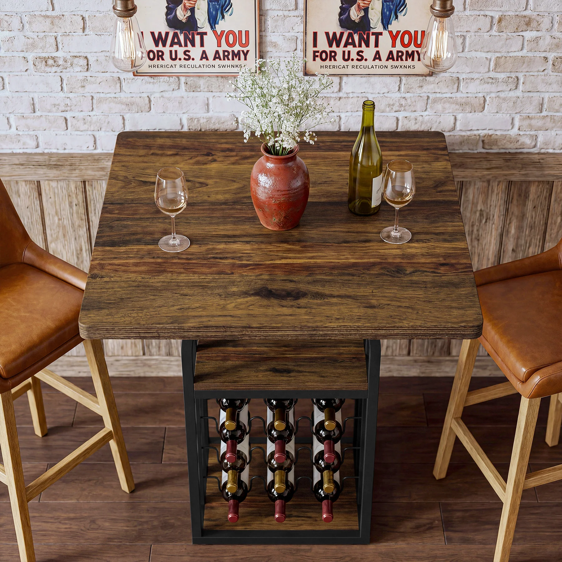 Tribesigns 35.43-Inch Square Bistro Pub Table with Wine Rack, Home Bar Table for Kitchen and Living Room - Image 11