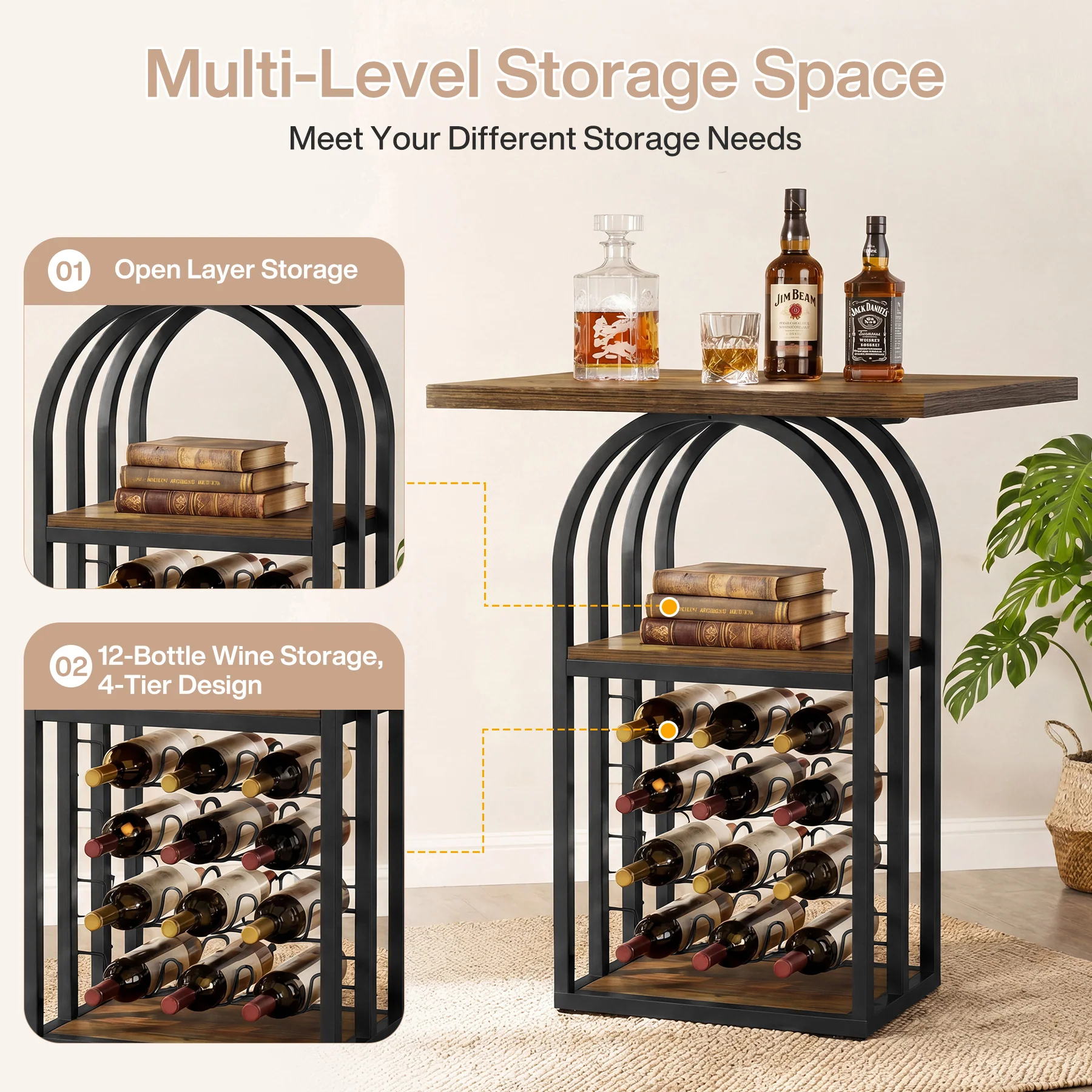 Tribesigns 35.43-Inch Square Bistro Pub Table with Wine Rack, Home Bar Table for Kitchen and Living Room - Image 4