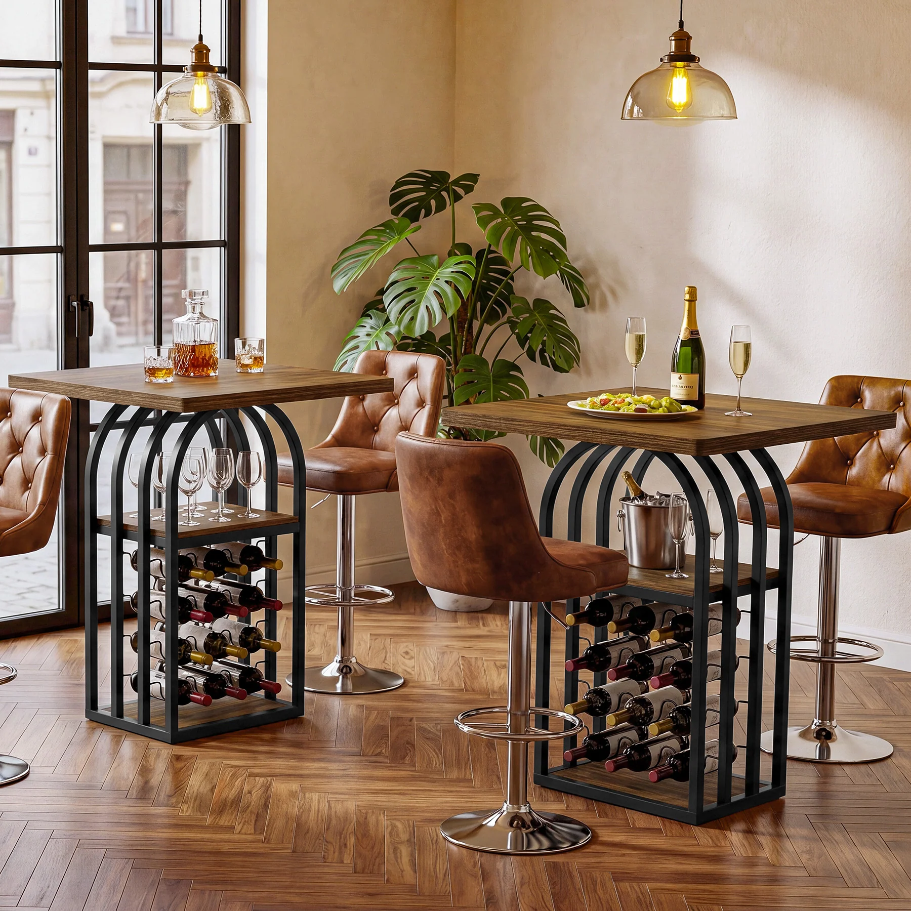 Tribesigns 35.43-Inch Square Bistro Pub Table with Wine Rack, Home Bar Table for Kitchen and Living Room - Image 5