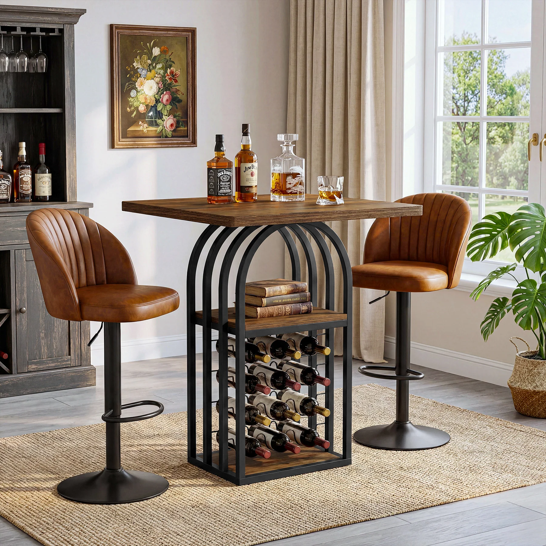 Tribesigns 35.43-Inch Square Bistro Pub Table with Wine Rack, Home Bar Table for Kitchen and Living Room - Image 8