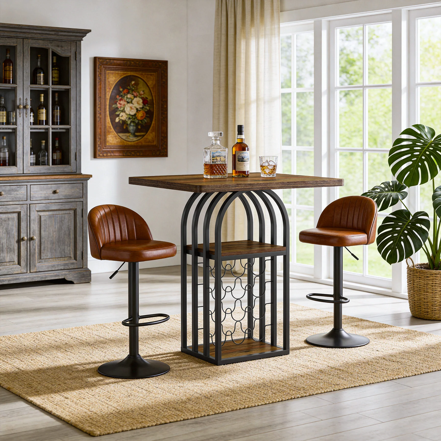 Tribesigns 35.43-Inch Square Bistro Pub Table with Wine Rack, Home Bar Table for Kitchen and Living Room - Image 9