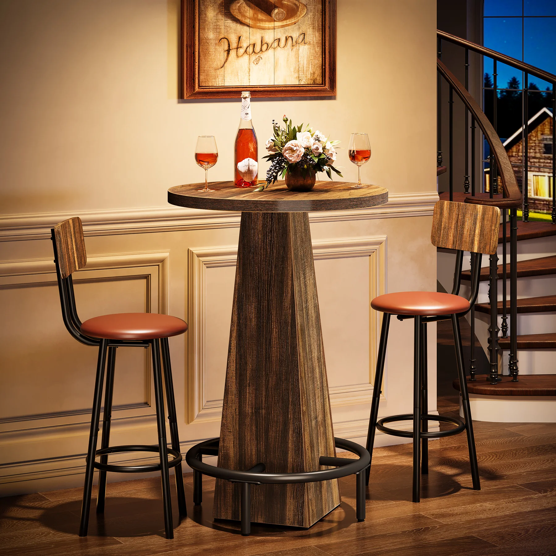 Tribesigns 37.4-Inch High Round Dining Table with Metal Footrest, Counter Height Kitchen Table for Small Dining Spaces